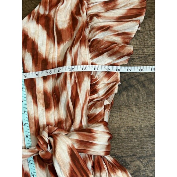 Banana Republic One Shoulder Dress Womens Size 4 Multi Linen‎ Ruffle Tie Waist - Picture 2 of 14